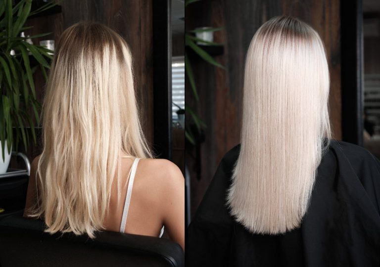 Une femme montrant ses cheveux blonds sur roux